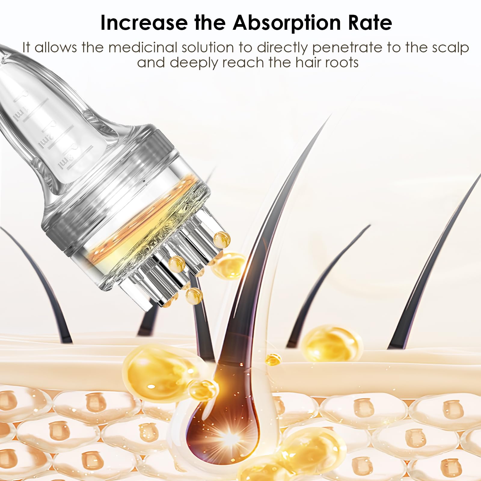 DAPENG applicator in use on scalp delivering serum while massaging for targeted application benefit