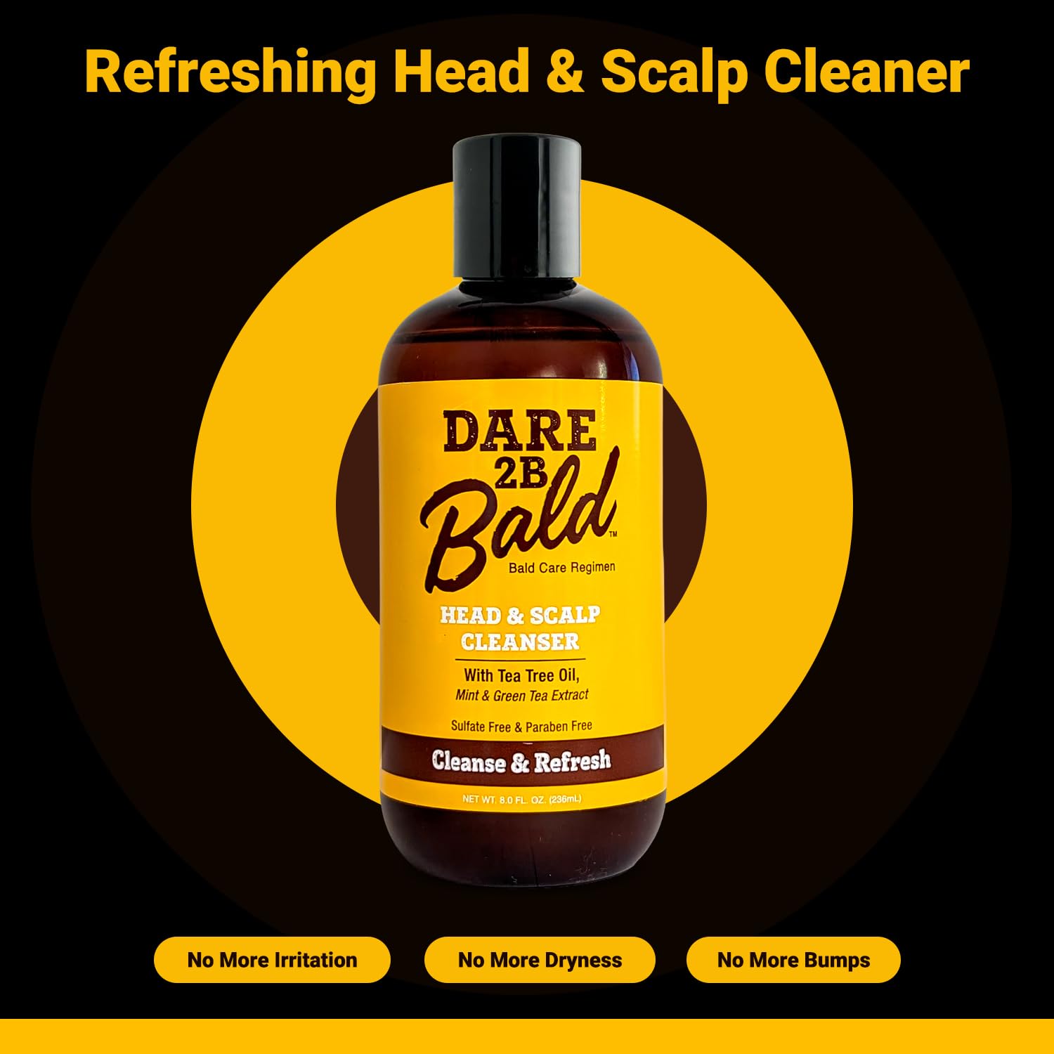Dare To Be Bald bottle in hand showing 8 fl oz size and portability