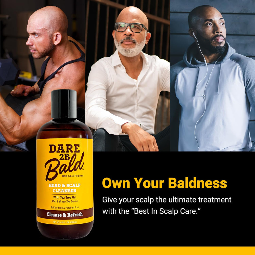 Dare To Be Bald ingredient label highlighting tea tree and green tea