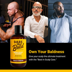 Dare To Be Bald ingredient label highlighting tea tree and green tea
