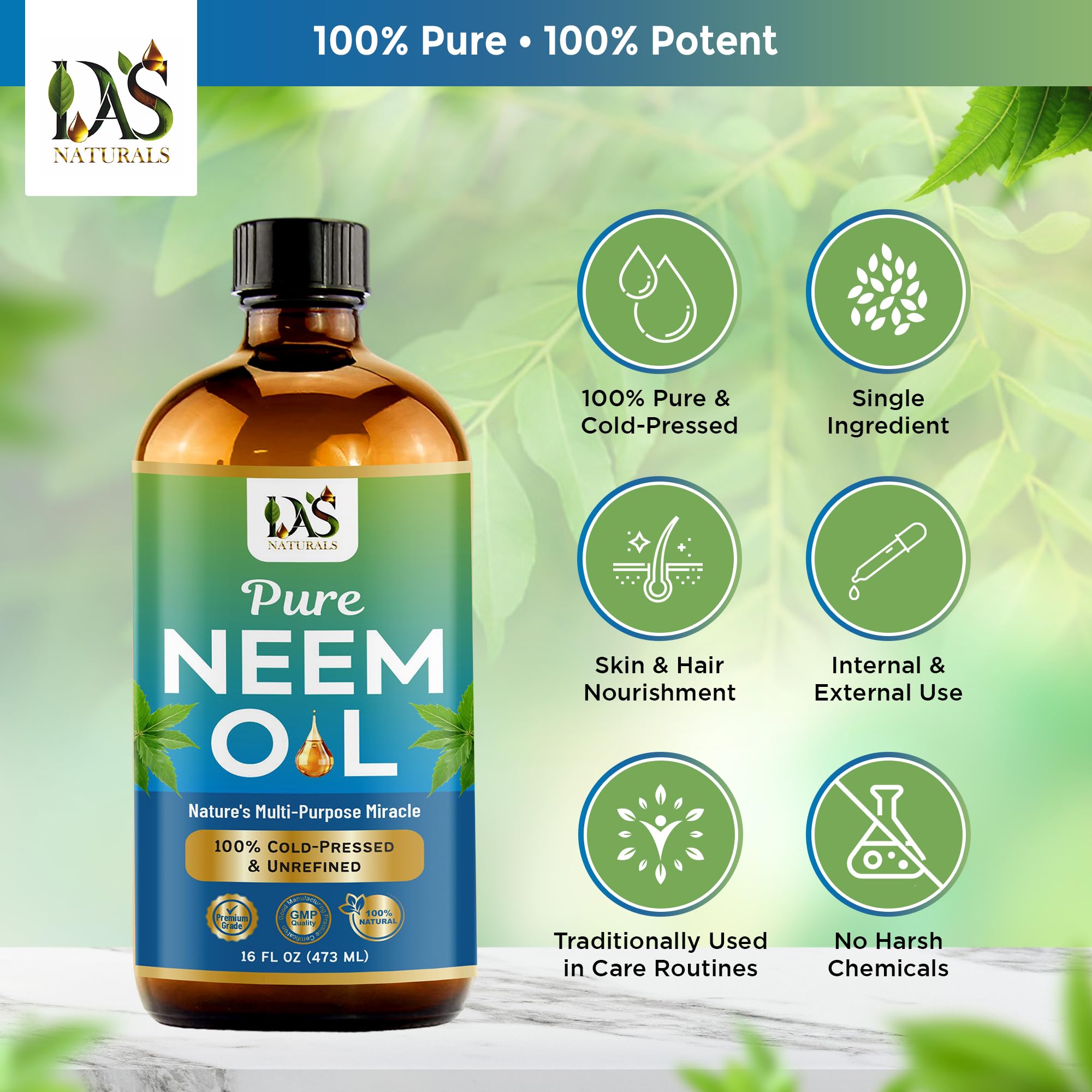 DAS NATURALS label close-up highlighting cold-pressed unrefined ingredient clarity