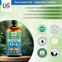 DAS NATURALS pouring neem oil stream demonstrating smooth texture for blending