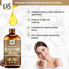 DAS NATURALS applied to lashes with spoolie for neat conditioning and grooming