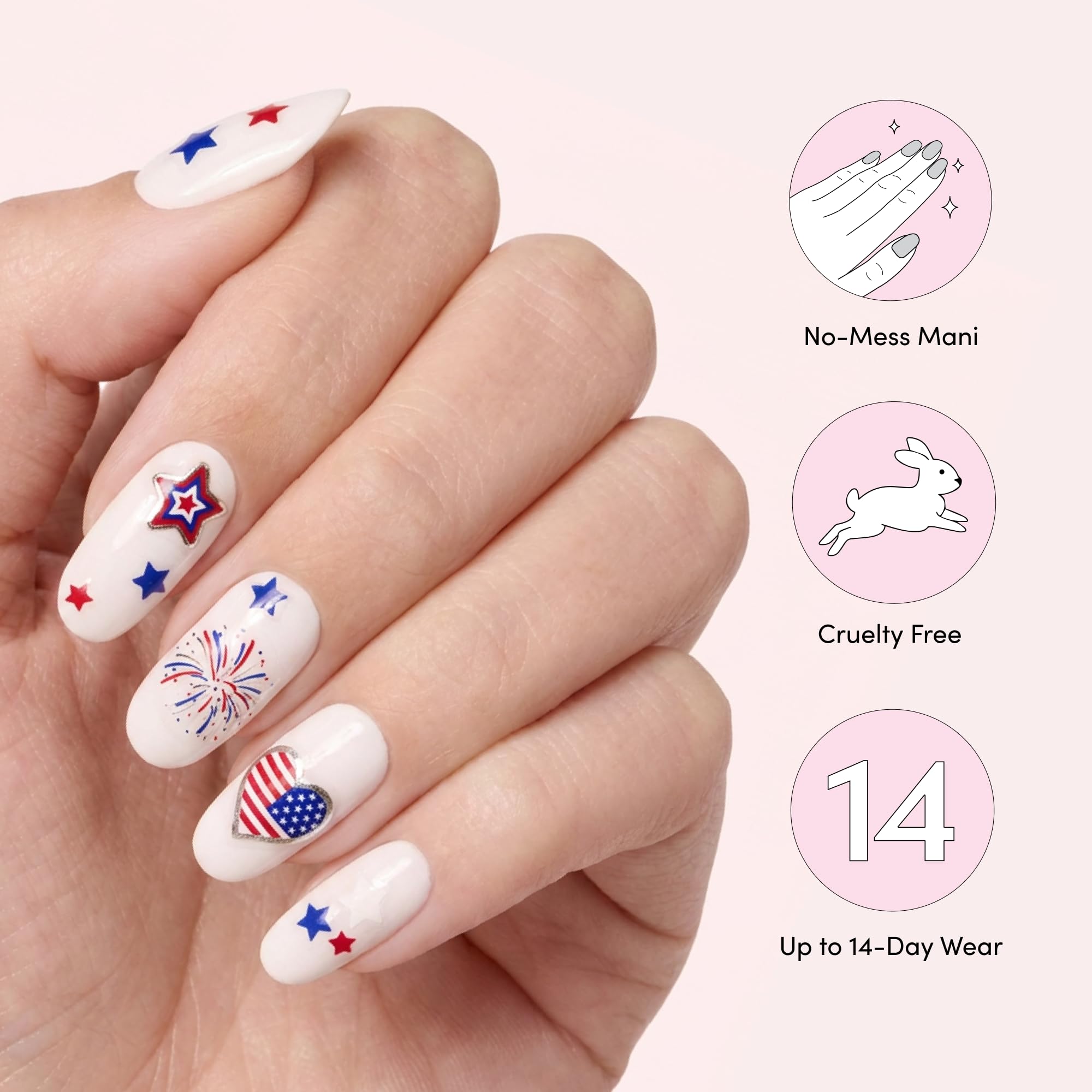 Dashing Diva stickers applied on nails in use showing quick festive manicures that look salon-made
