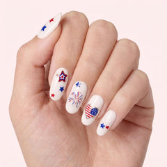 Dashing Diva close-up of sticker sheet with red white blue stars and fireworks for creative designs