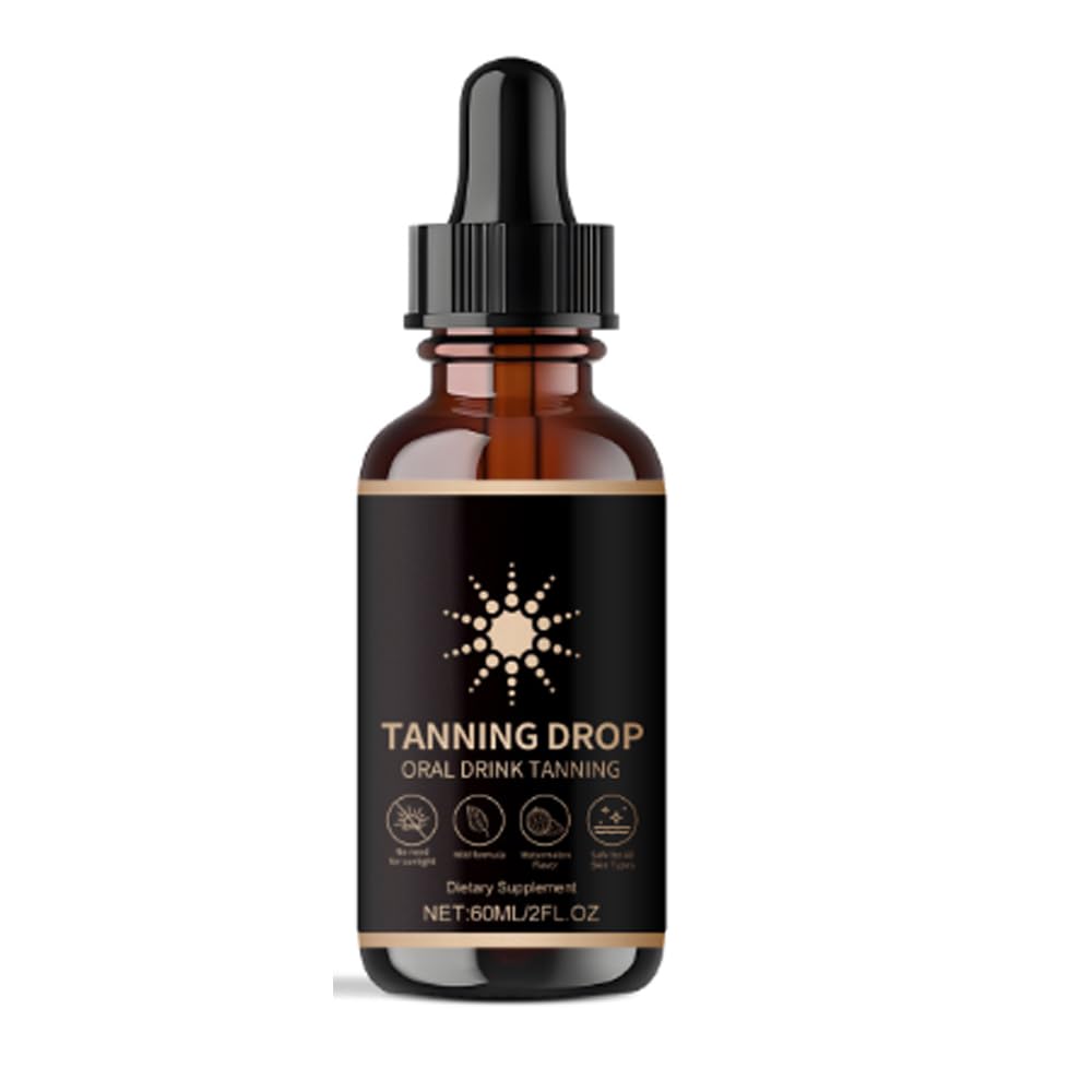 DASIUIP bottle front packaging shows 2 fl oz tanning drops for customizable bronze