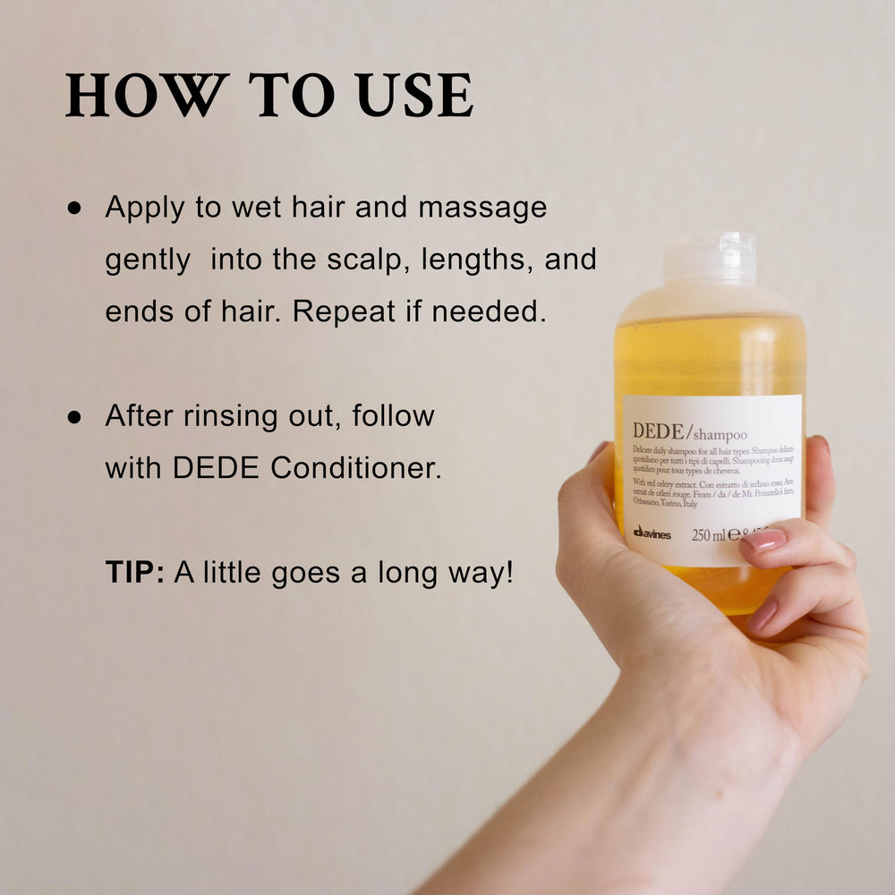 Davines DEDE gel texture on fingers showing lightweight formulation and gentle cleansing