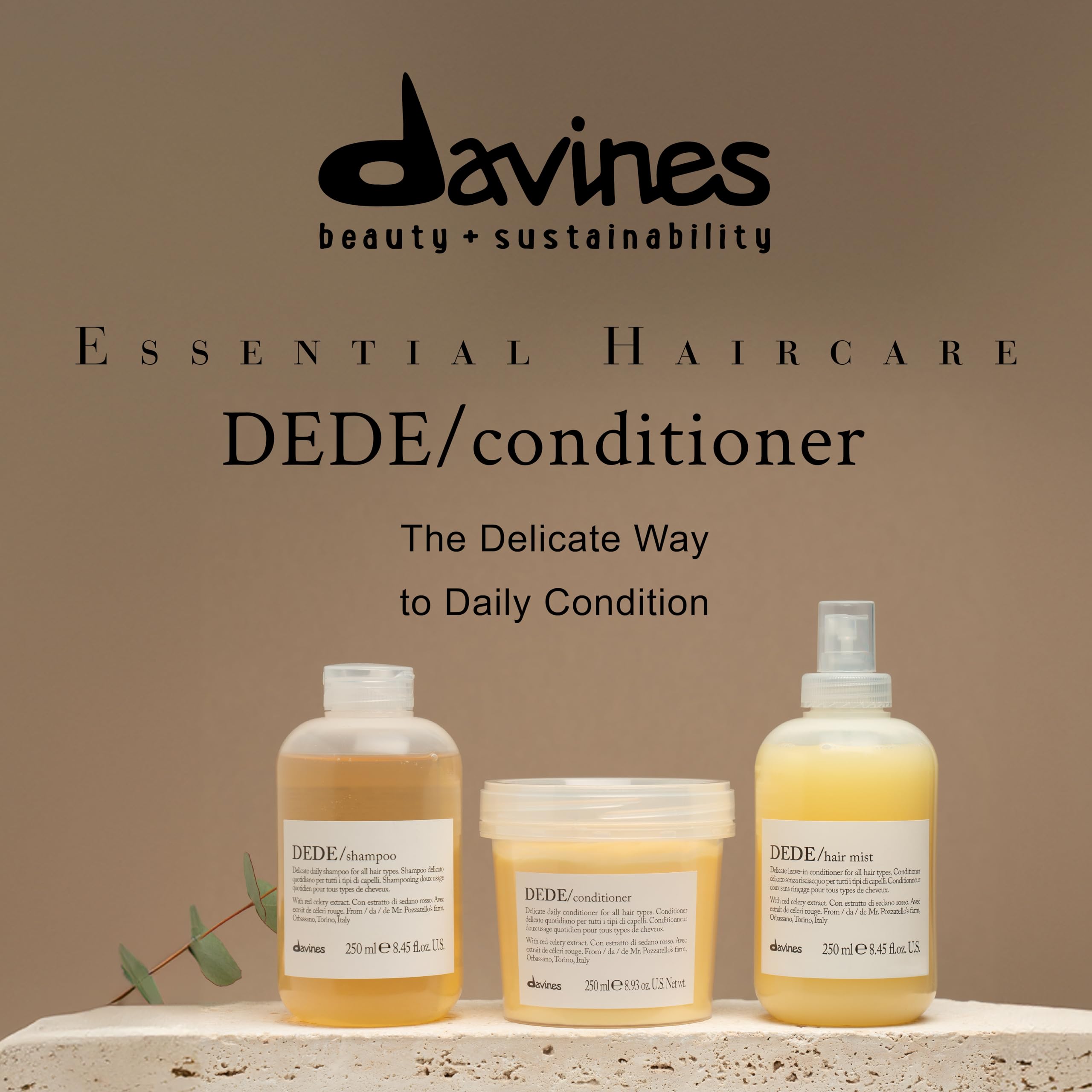 Davines DEDE creamy conditioner texture on hand, detangles strands easily
