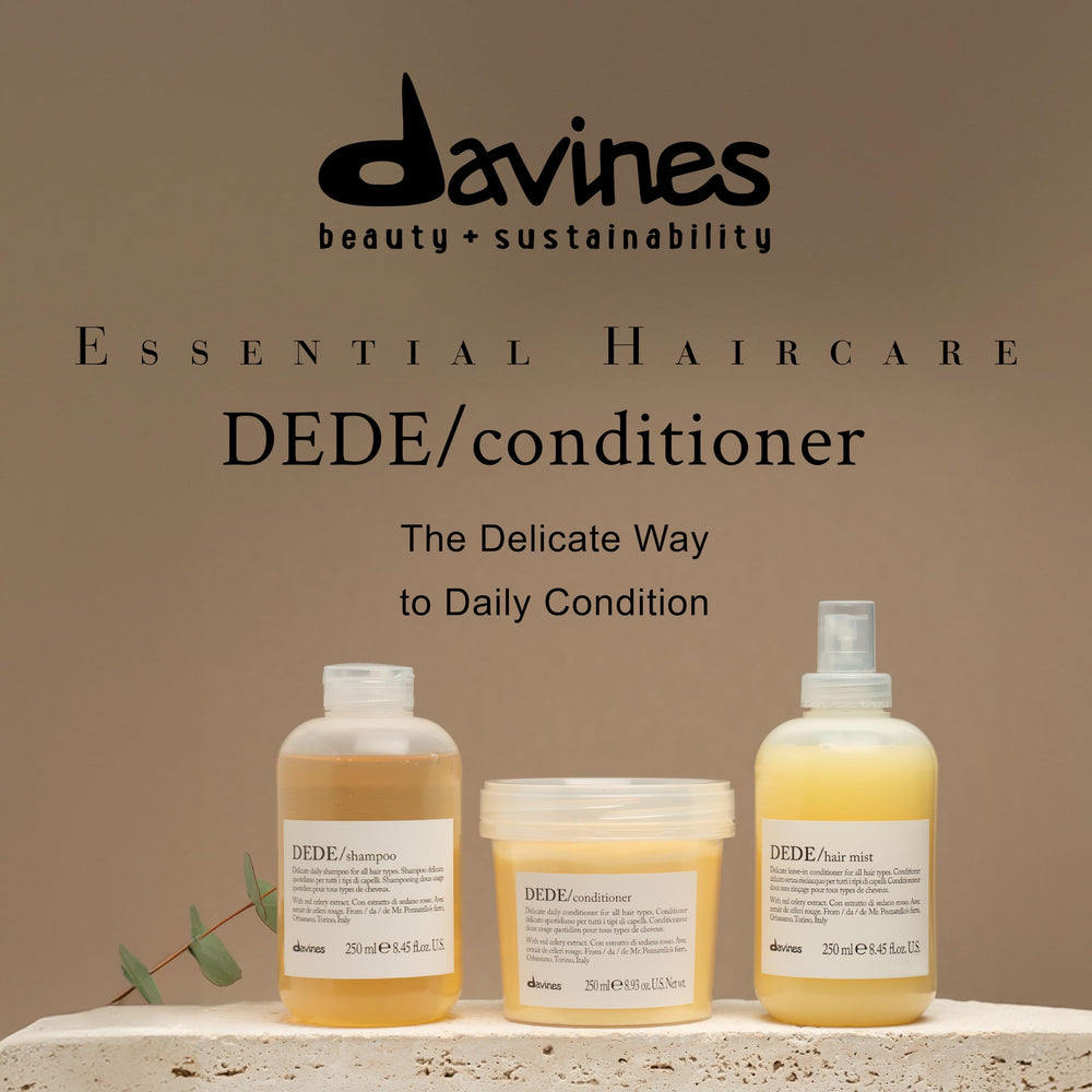 Davines DEDE creamy conditioner texture on hand, detangles strands easily