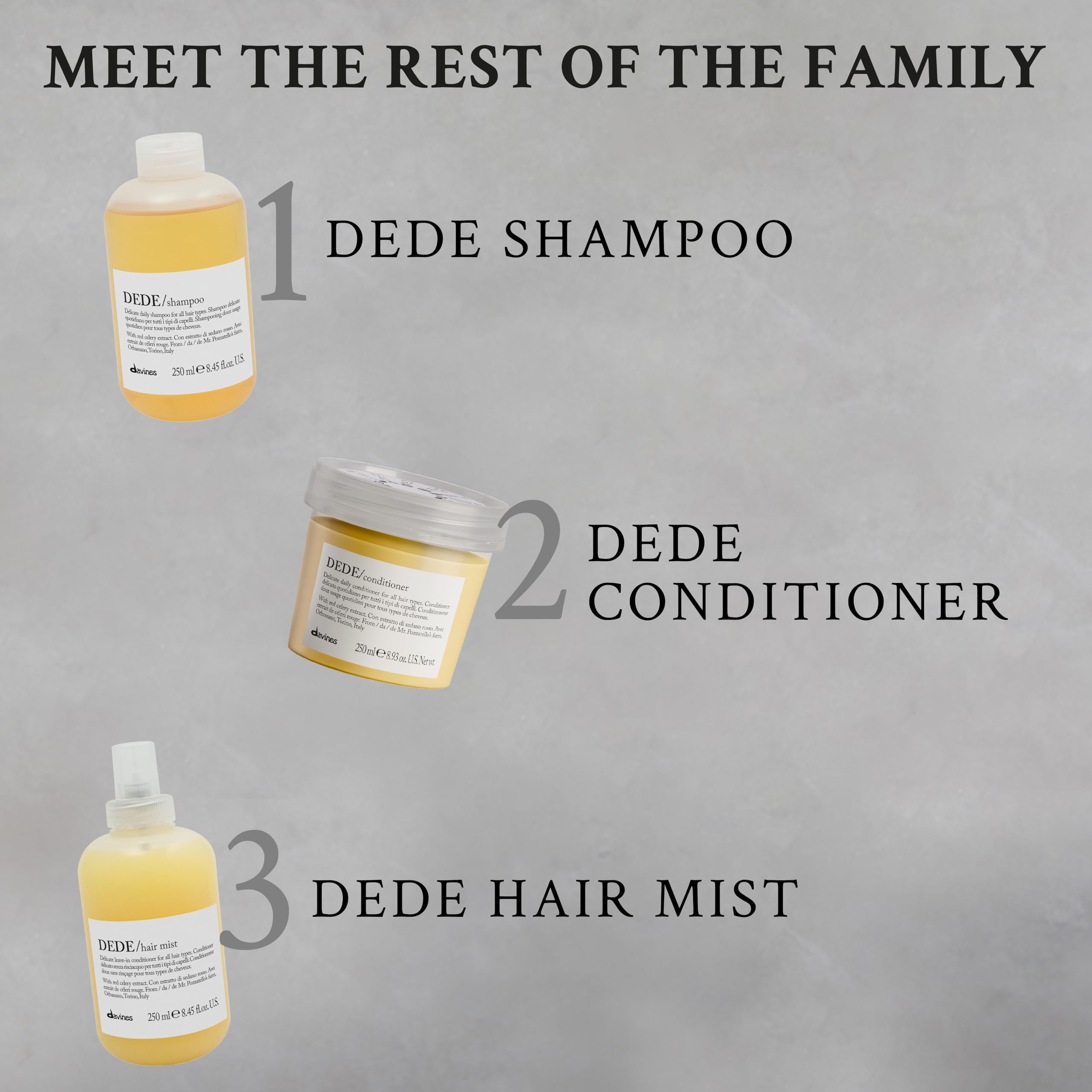 Davines DEDE held in hand for scale, compact travel-friendly size benefit