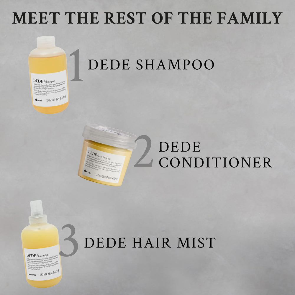 Davines DEDE held in hand for scale, compact travel-friendly size benefit