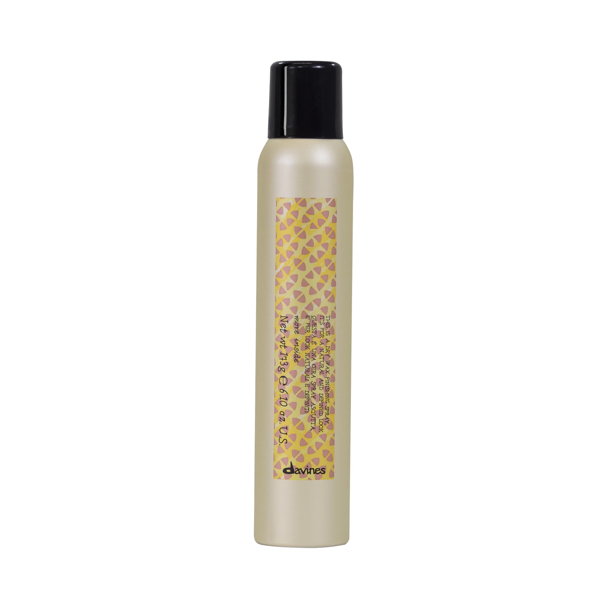 Davines front packaging of dry wax spray showing product benefits