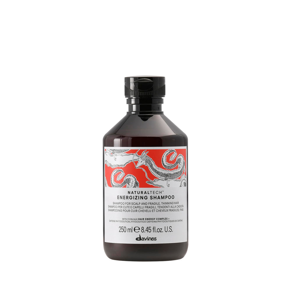 Davines energizing shampoo front bottle shows product branding and size benefit