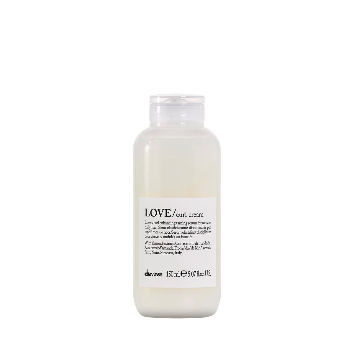 Davines LOVE Curl Cream front bottle showing brand and compact design benefits