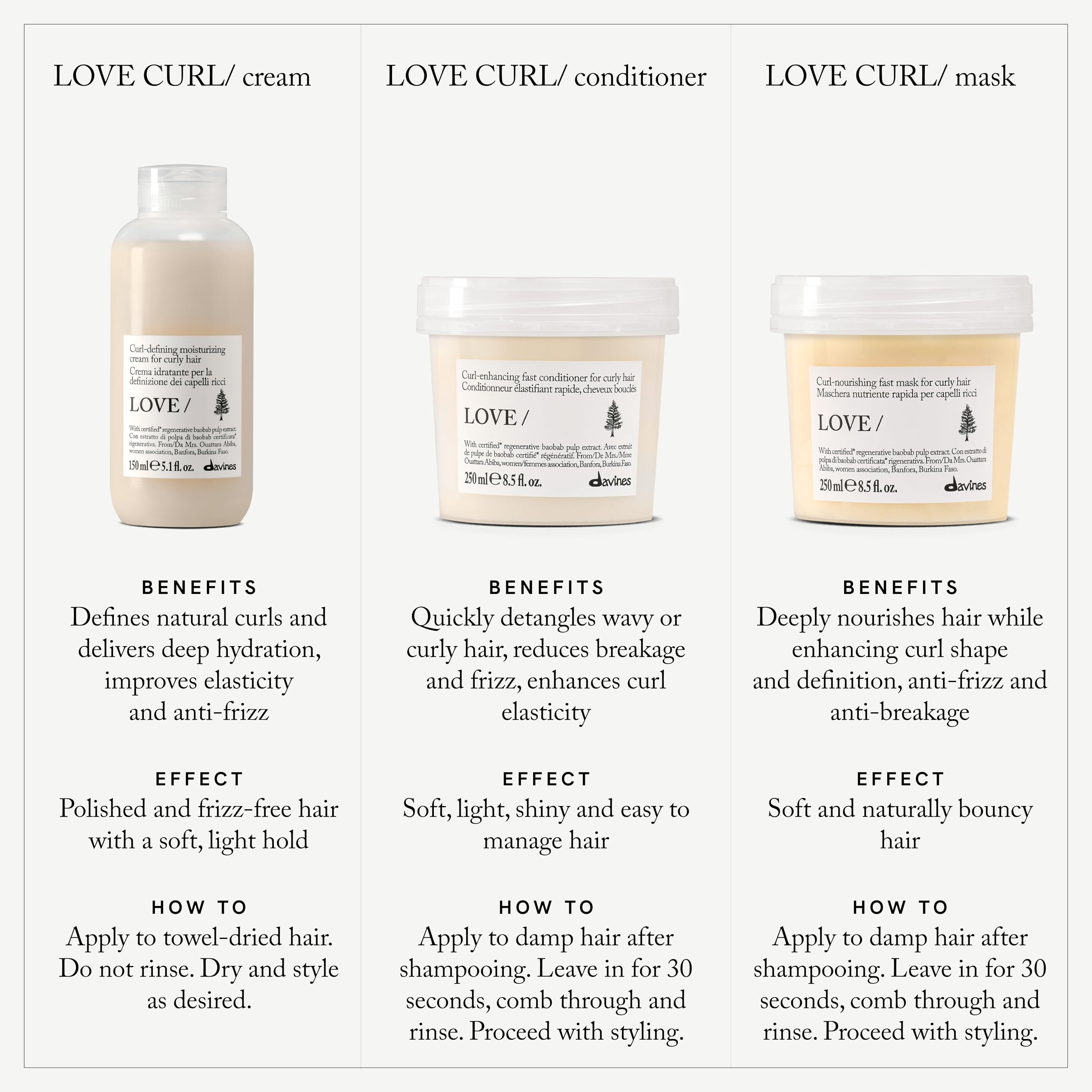 Davines LOVE CURL dispensed in palm demonstrating easy application and control