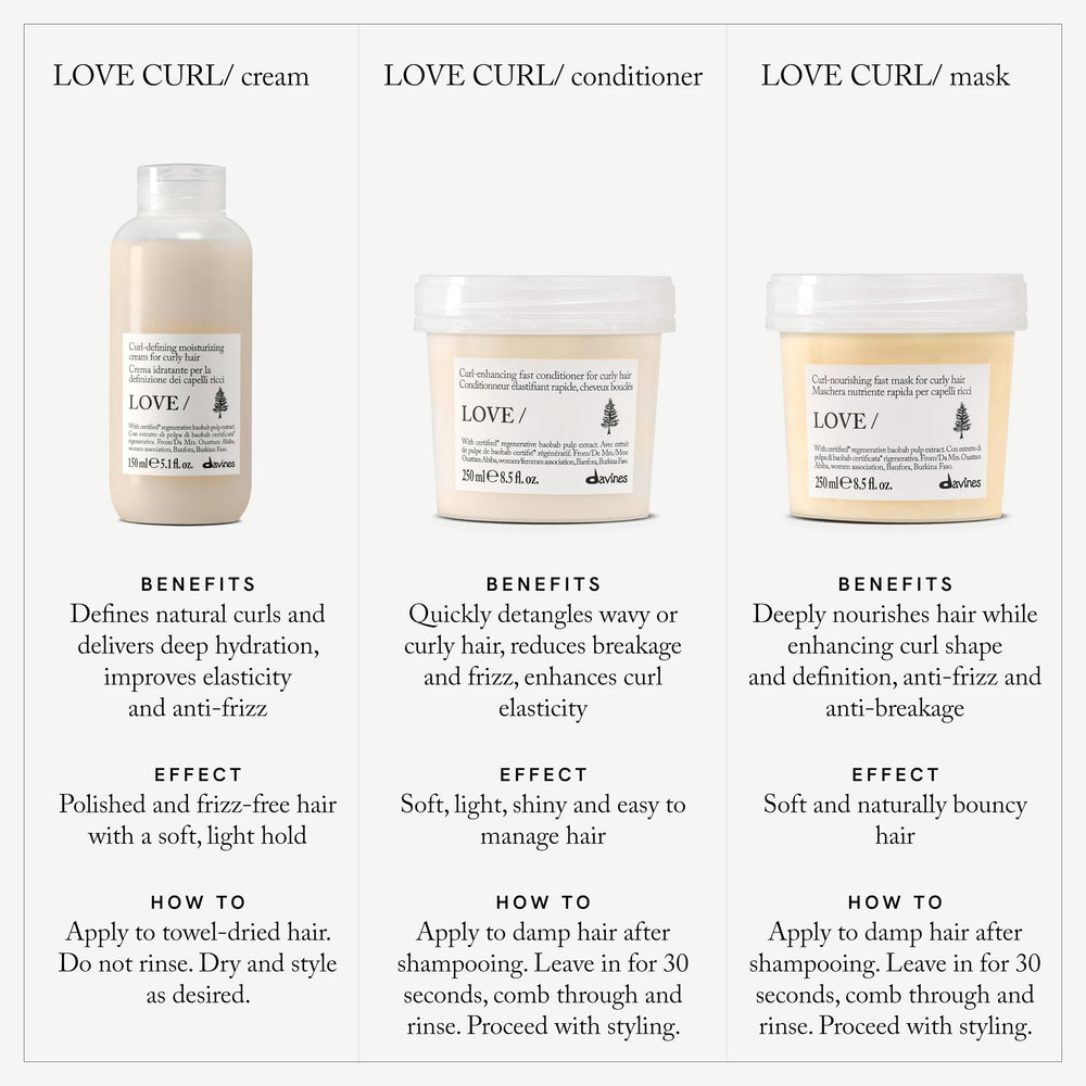 Davines LOVE CURL dispensed in palm demonstrating easy application and control