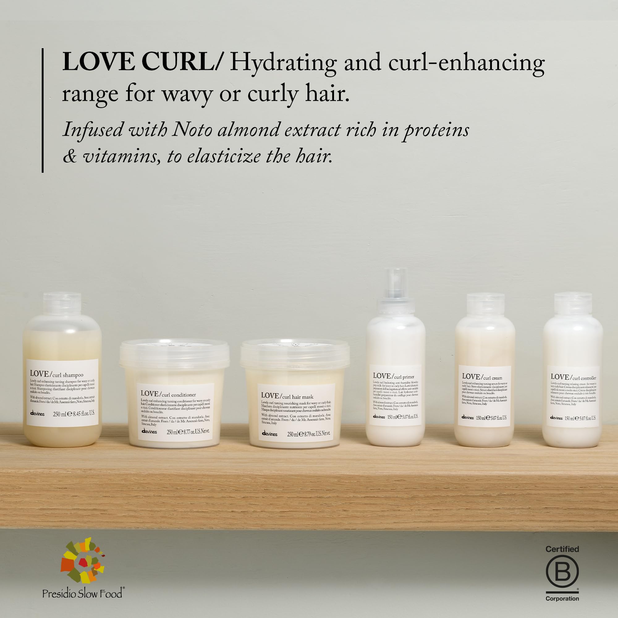 Davines LOVE Curl with almond extract highlighting nourishment benefit