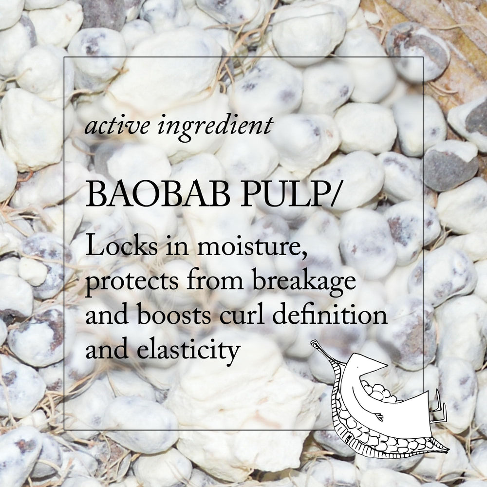Davines baobab pulp ingredient close-up, highlights regenerative moisture benefit