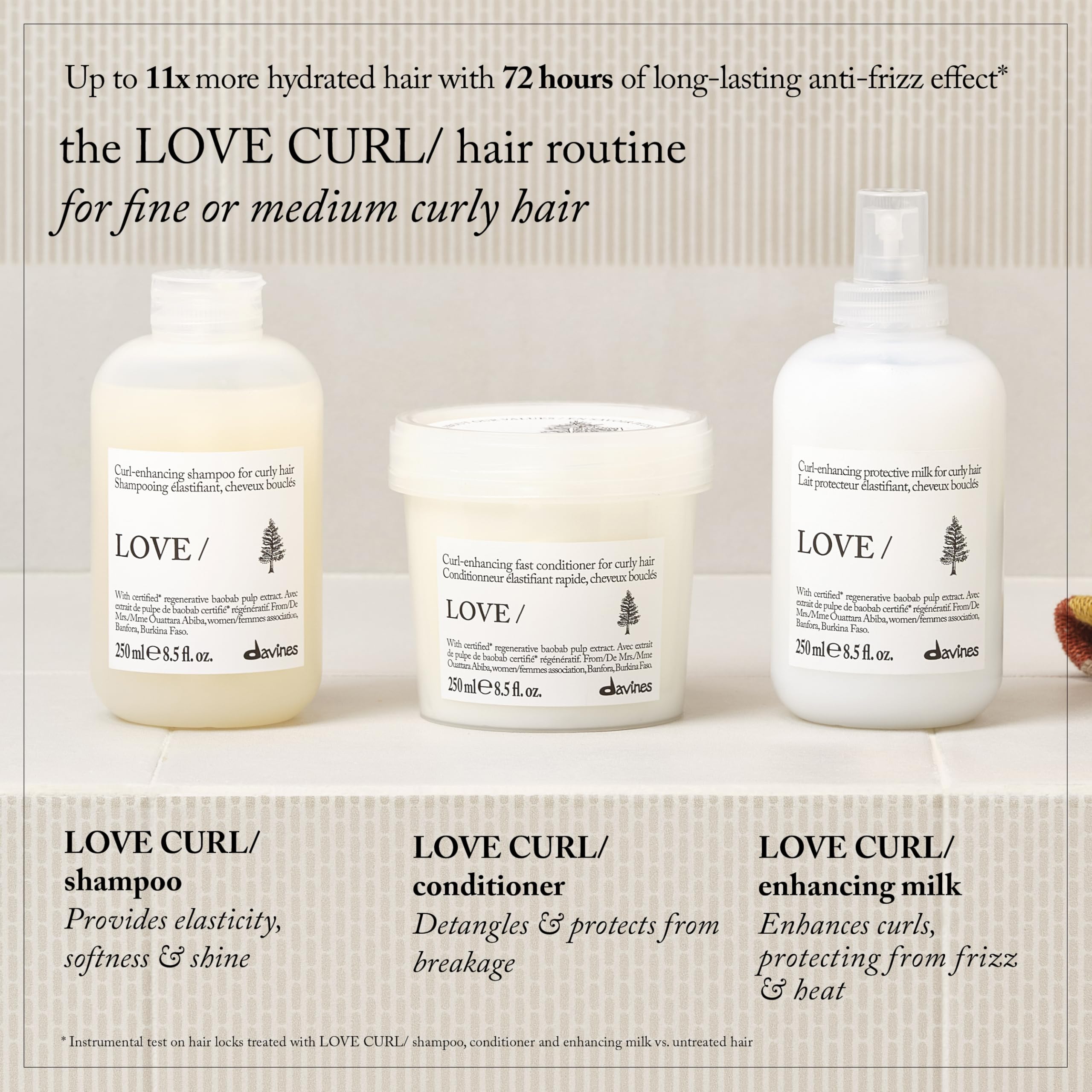 Davines styled curls ready for the day, illustrates enhanced elasticity and manageability