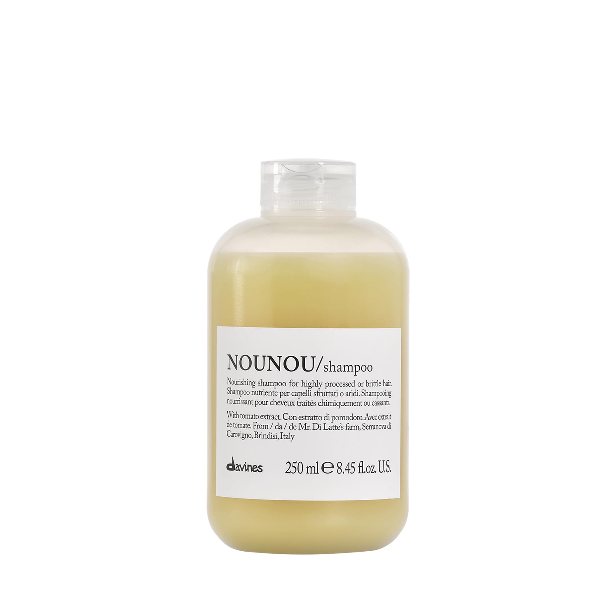 Davines LOVE smoothing shampoo front bottle shows packaging and easy dispensing benefit