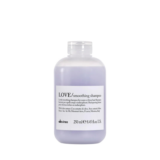 Davines LOVE smoothing shampoo front label showing product name and benefits