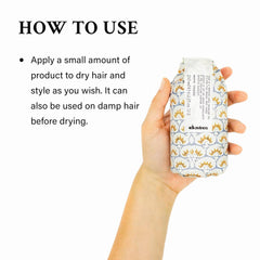 Davines gel pumped into hand demonstrating simple application and controlled dosage
