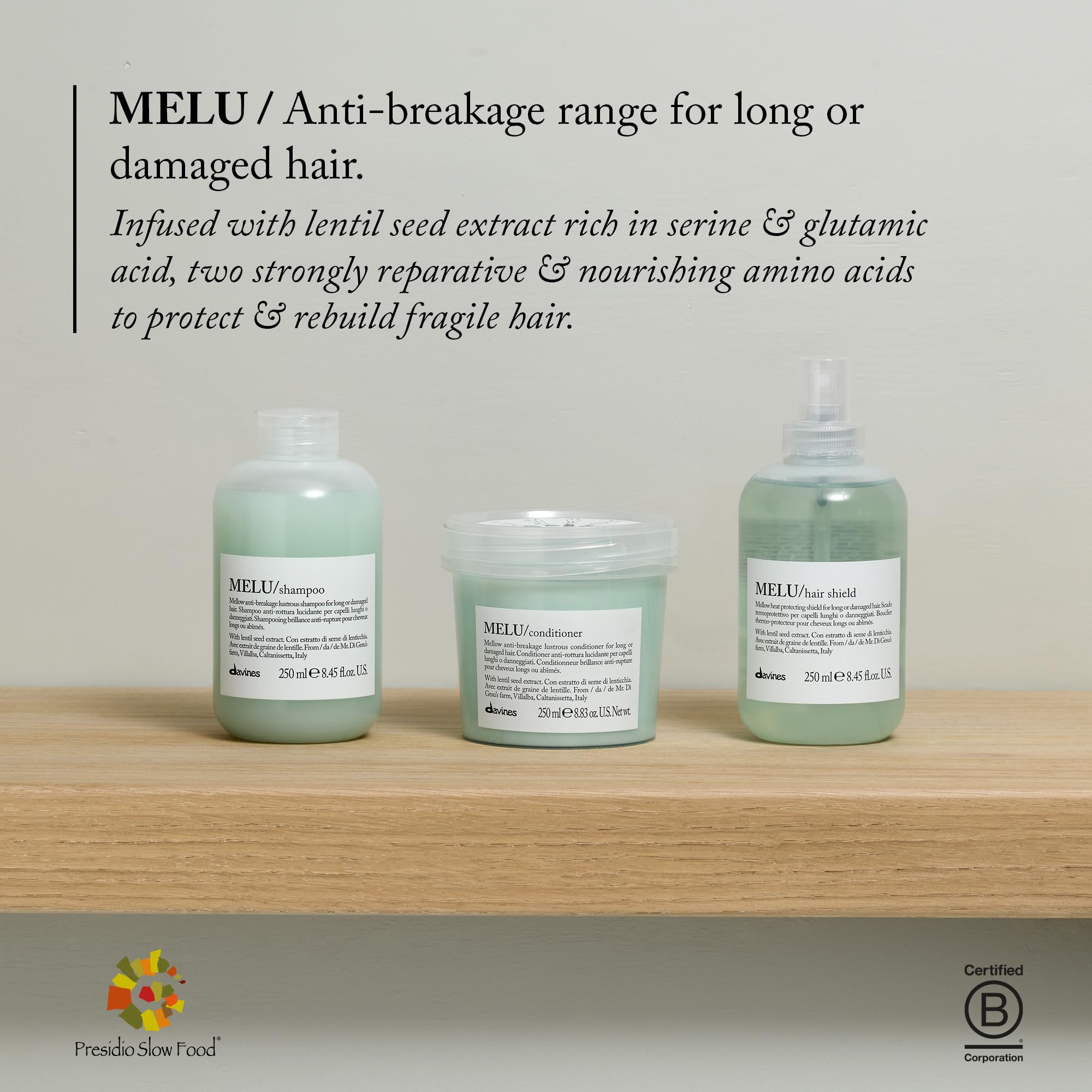 Davines MELU conditioner on hair lengths and ends showing softer finish