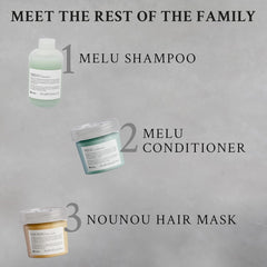 Davines MELU conditioner bottle beside hand to show 8.45 fl oz scale