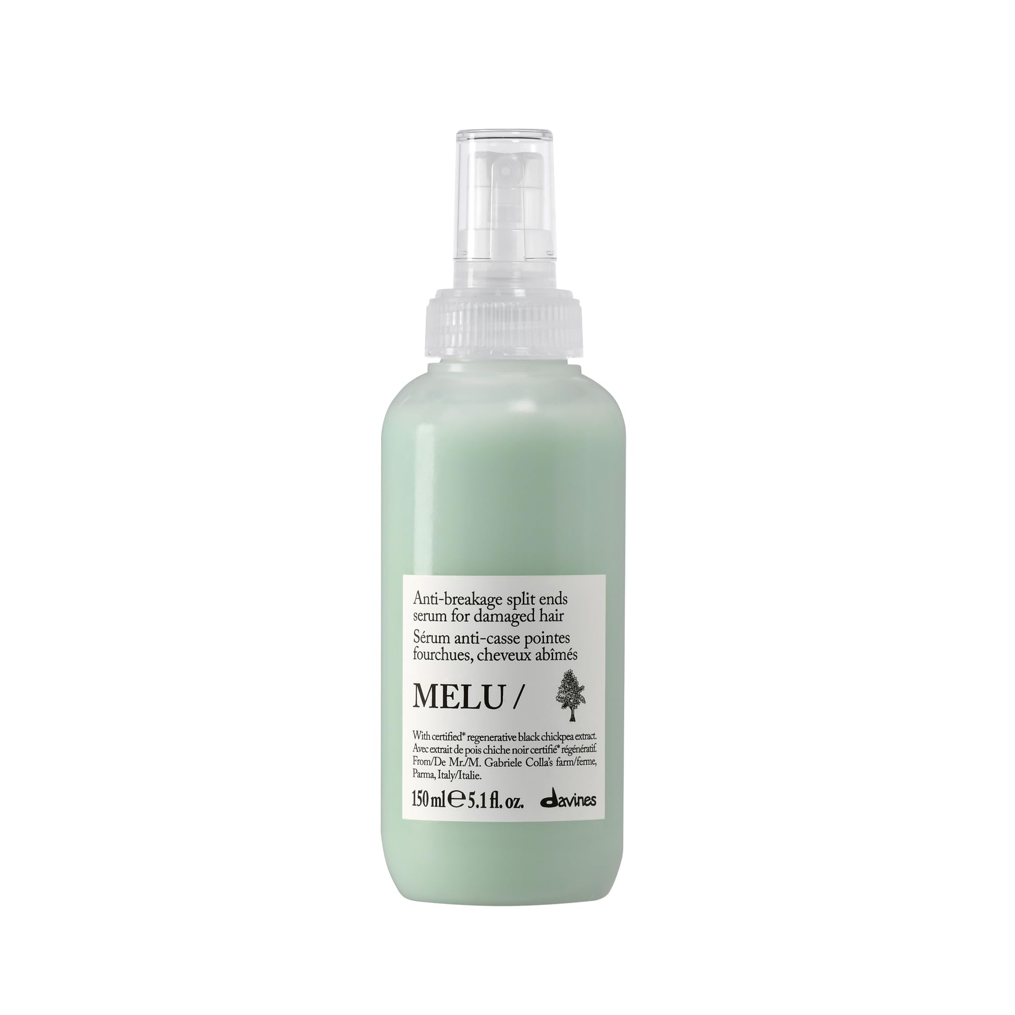 Davines MELU serum front bottle showing sleek packaging and professional protection