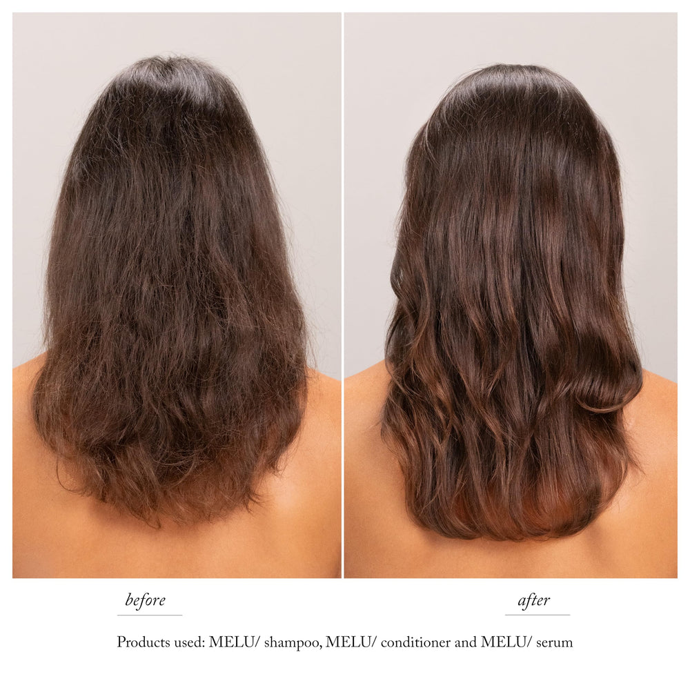 Davines MELU serum pump close-up highlighting easy controlled dispensing benefit