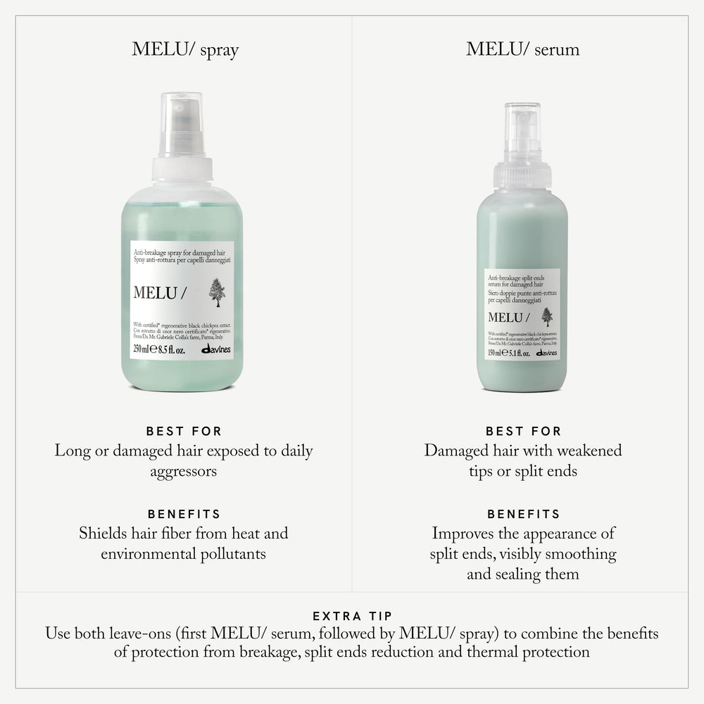 Davines MELU serum texture drop on fingertips showing lightweight absorbency