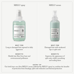 Davines MELU serum texture drop on fingertips showing lightweight absorbency