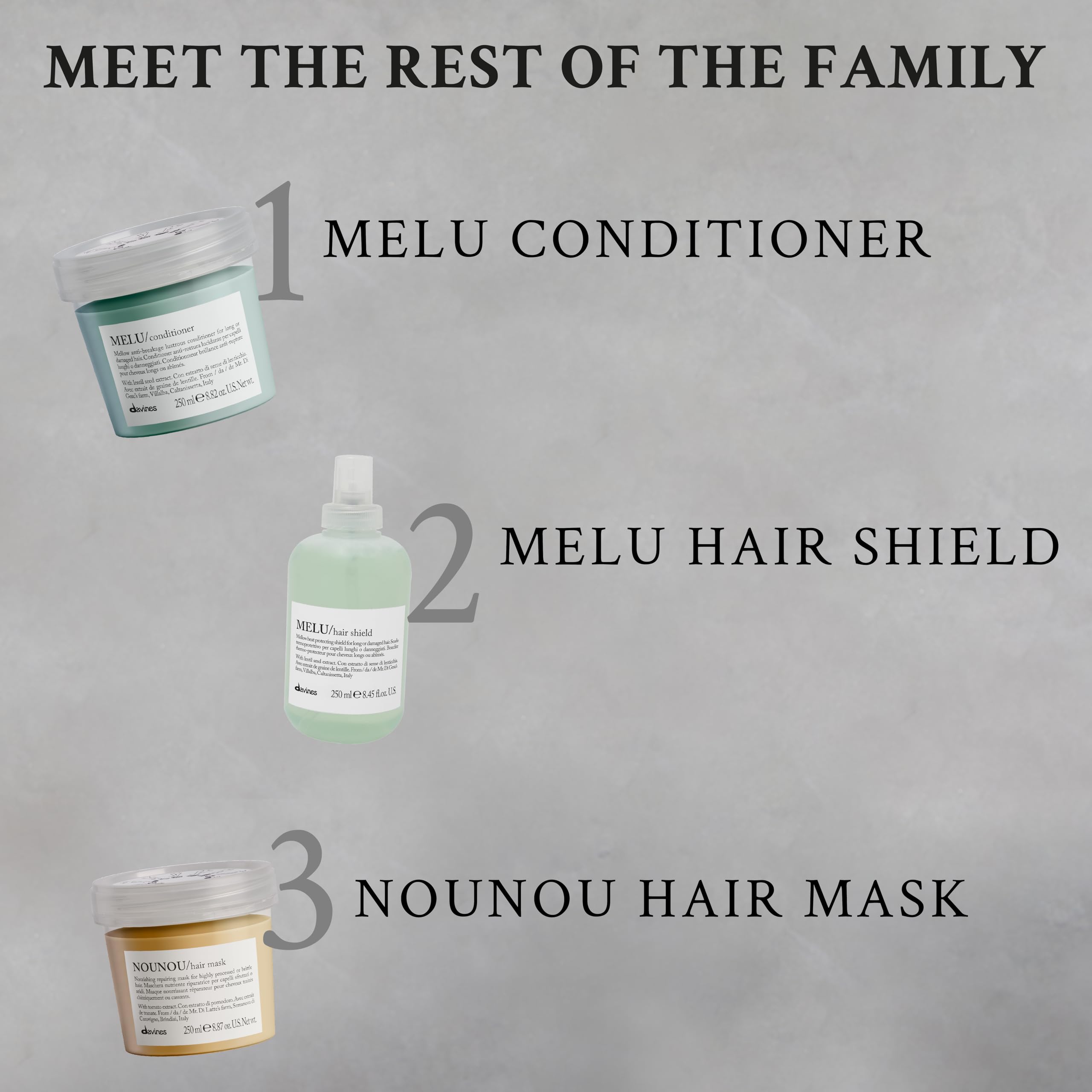 Davines MELU applied to wet hair showing detangling and anti-breakage benefit