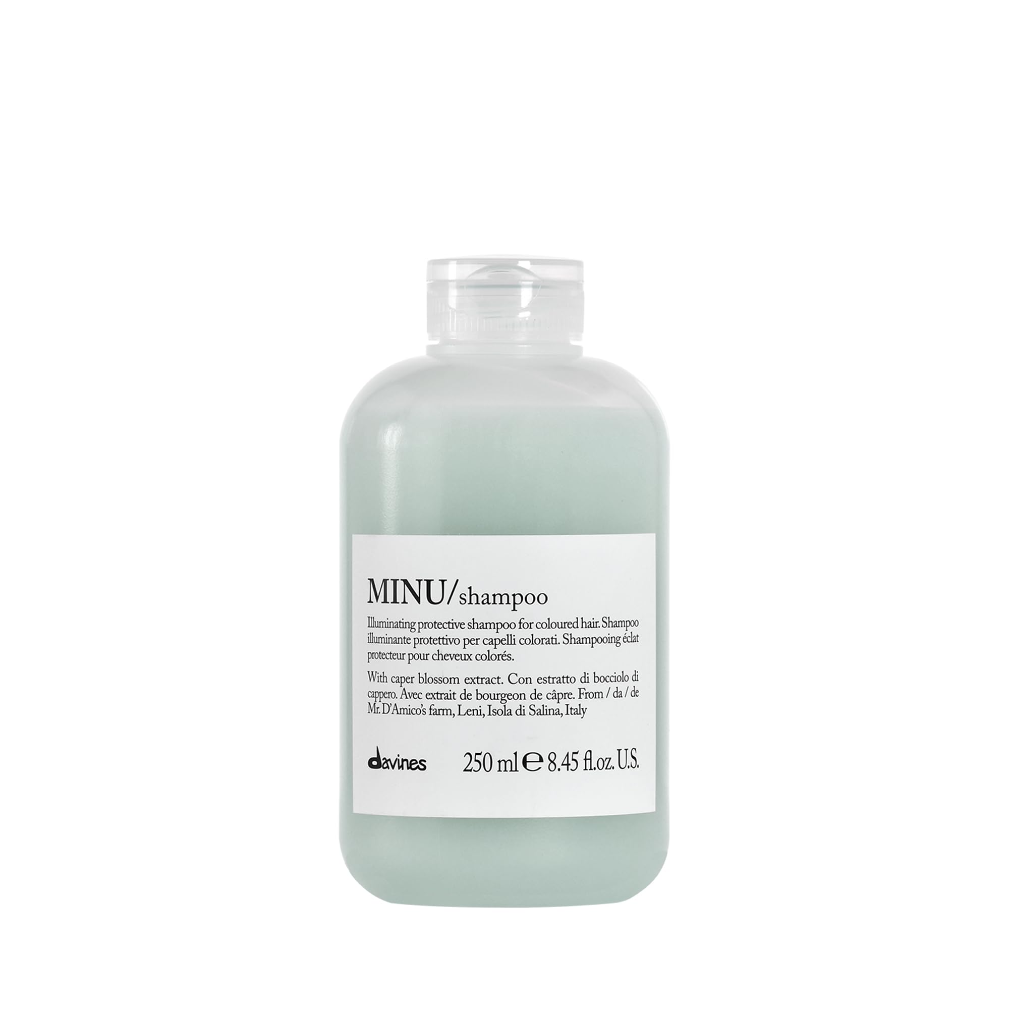 Davines MINU front bottle showing label and size, promoting color protection