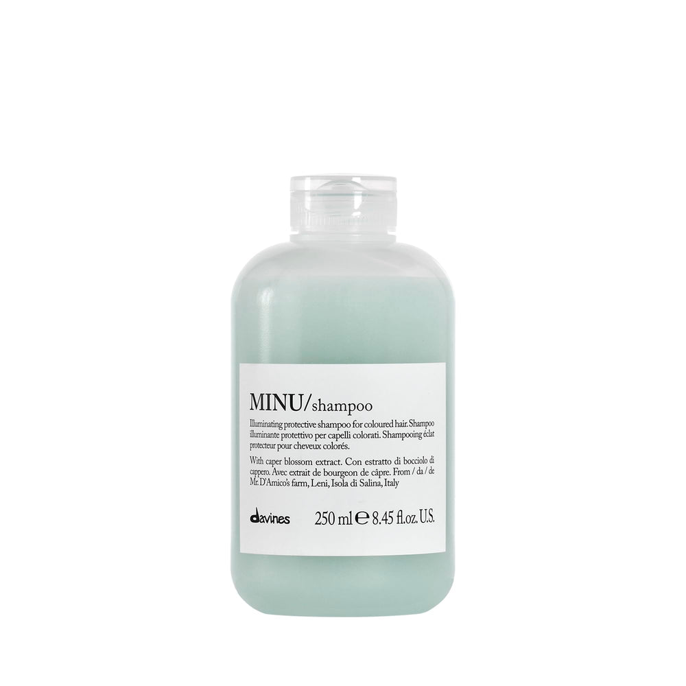 Davines MINU front bottle showing label and size, promoting color protection