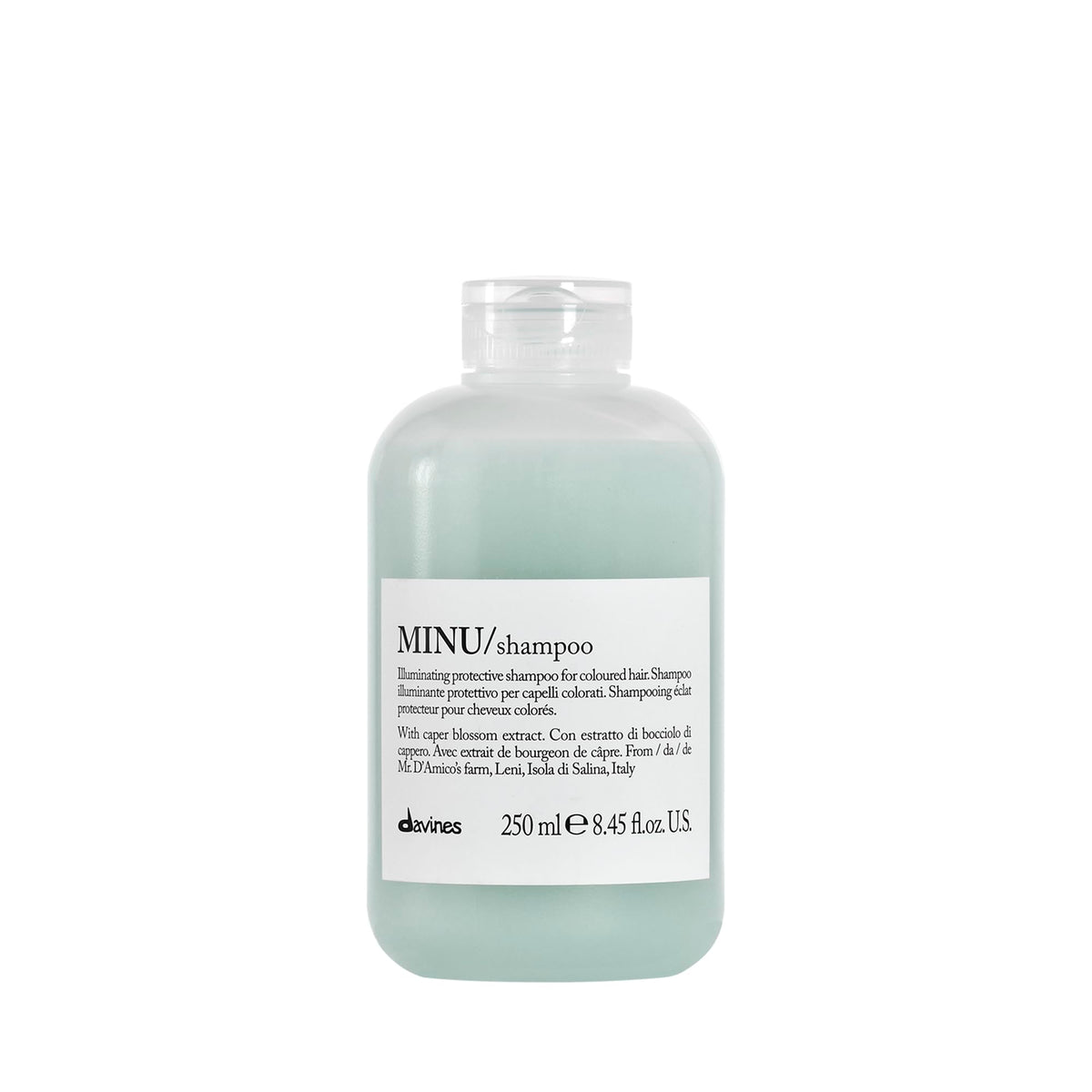 Davines MINU front bottle showing label and size, promoting color protection