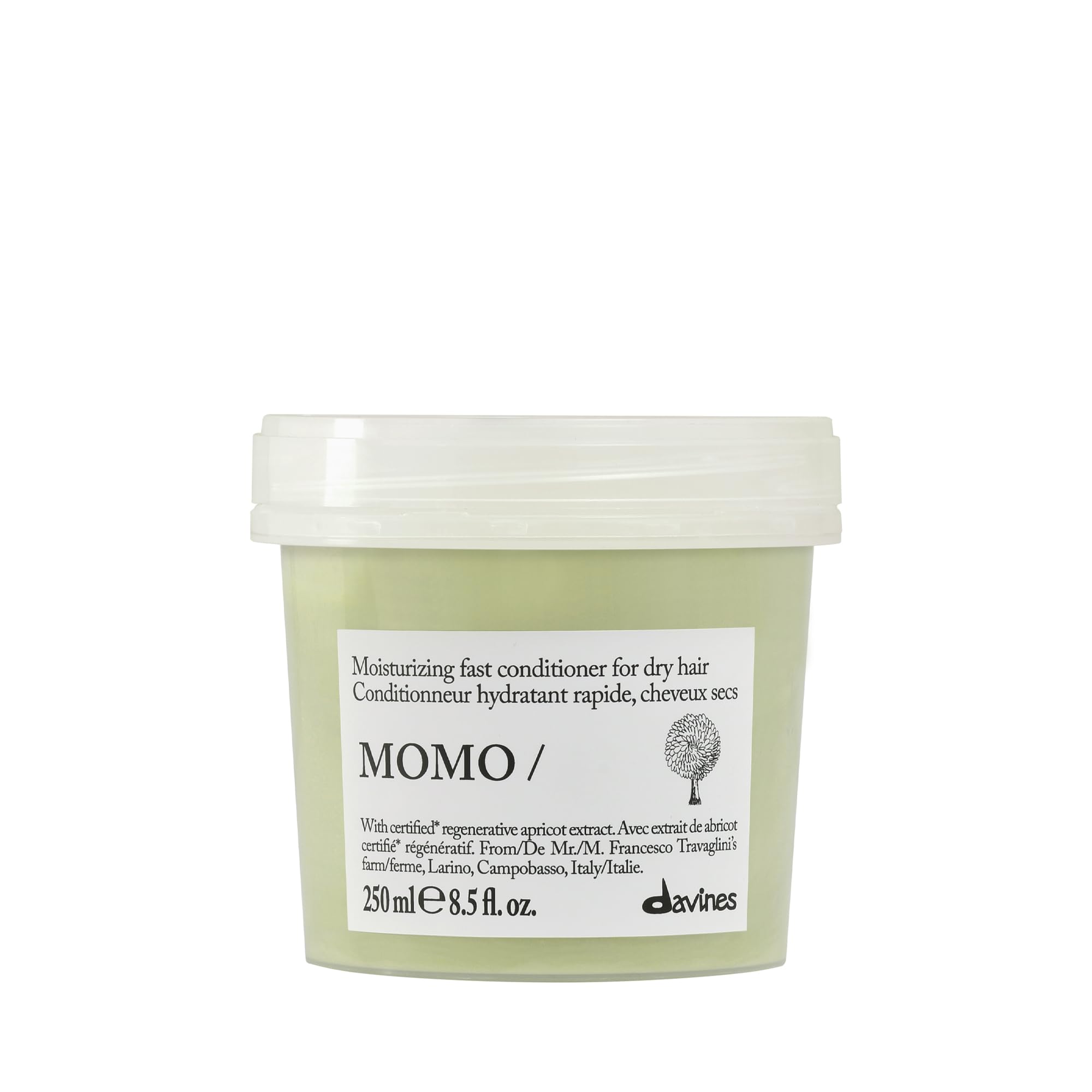 Davines MOMO conditioner front bottle shows clean packaging and product benefit