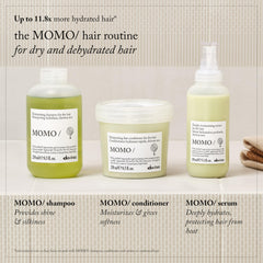Davines MOMO conditioner next to ruler for size comparison and travel suitability