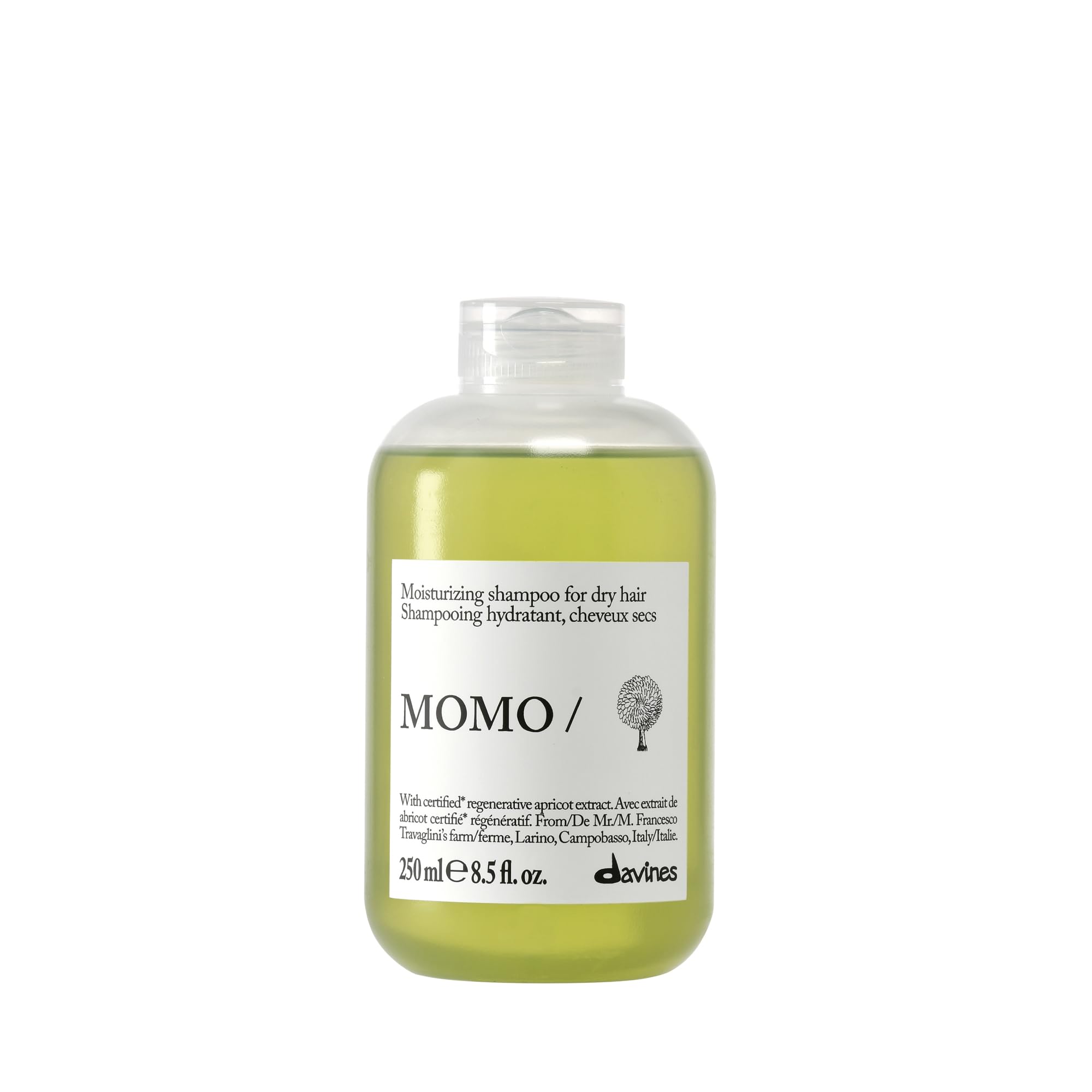 Davines MOMO/ front bottle showing clean design and hydrating benefit