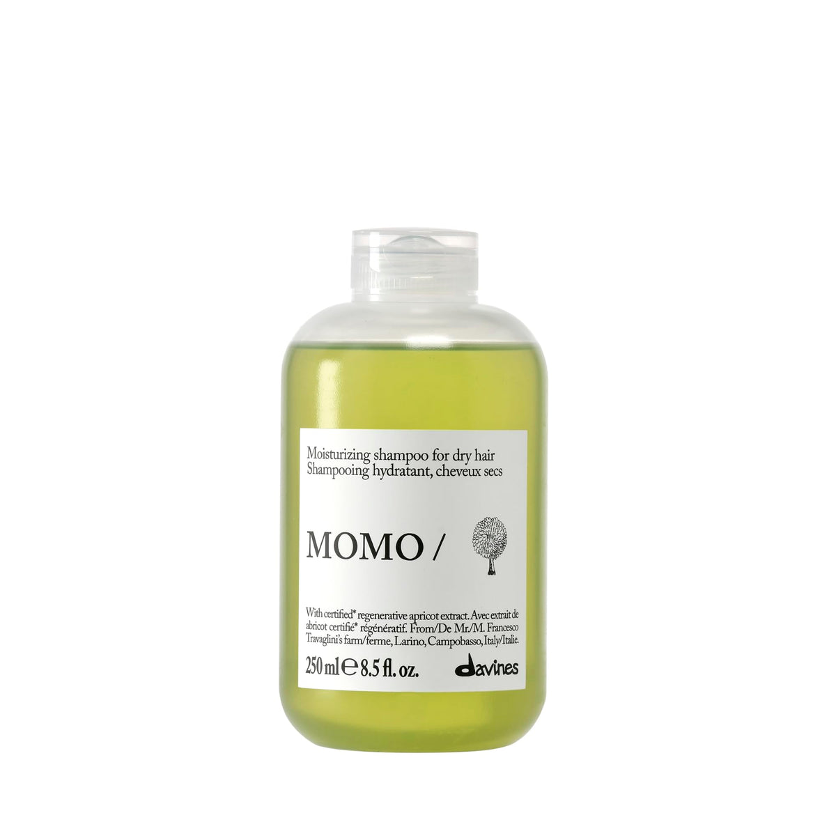 Davines MOMO/ front bottle showing clean design and hydrating benefit