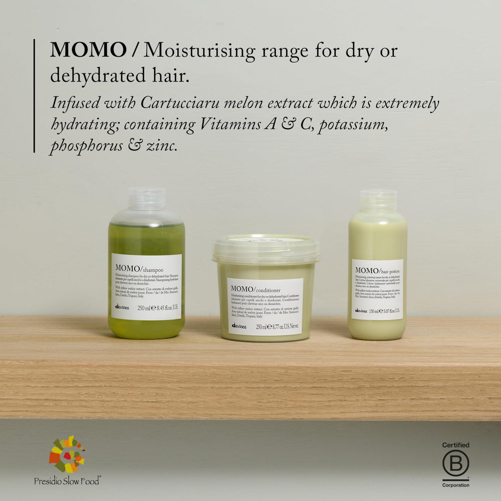 Davines MOMO shampoo lather in wet hair improving manageability