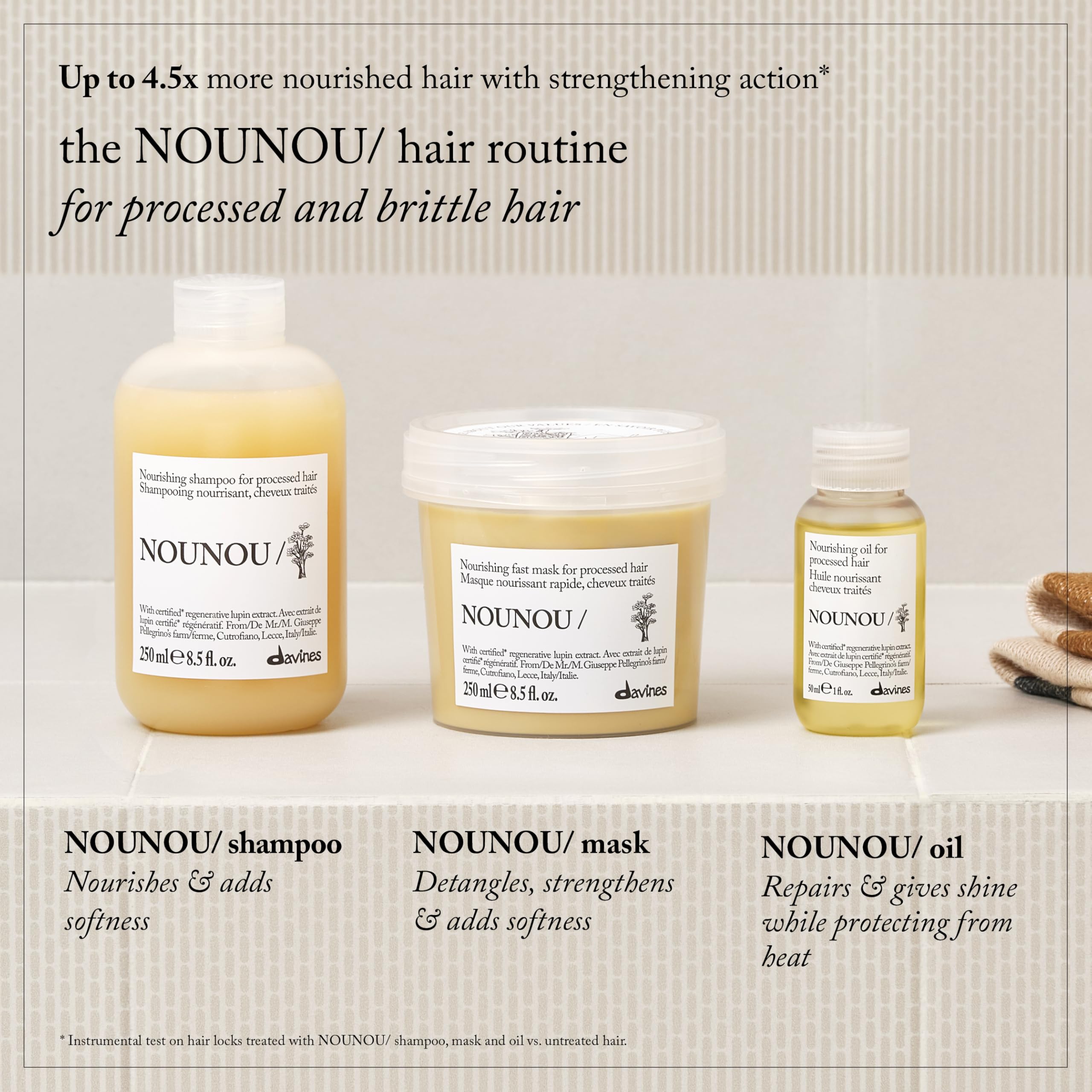 Davines NOUNOU lather on wet hair demonstrating gentle cleansing benefit