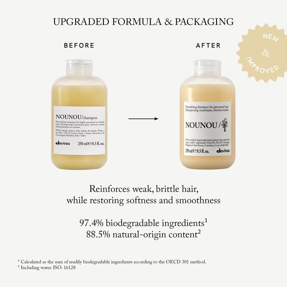 Davines NOUNOU shampoo being dispensed showing creamy texture