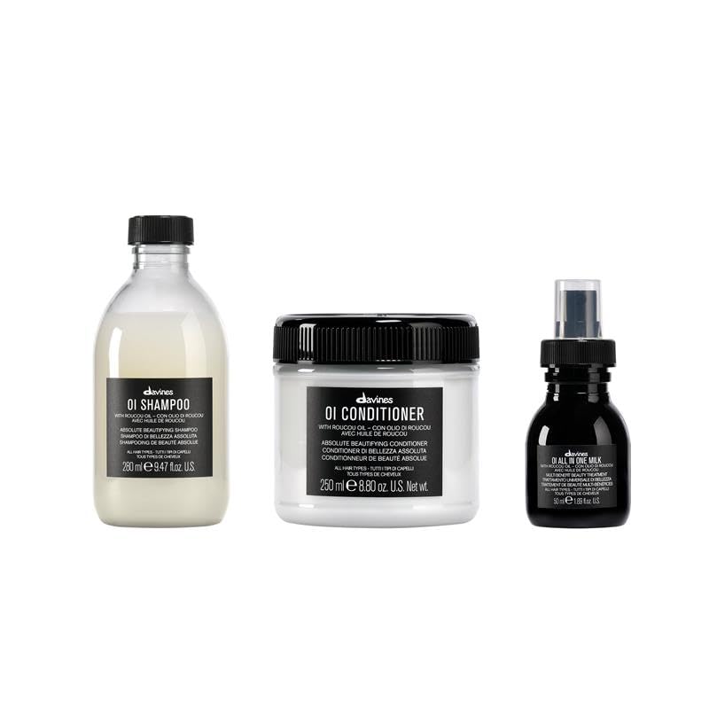 Davines gift set front packaging showing trio and polished presentation