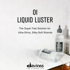 Davines OI Liquid Luster close-up label highlighting brand and OI fragrance