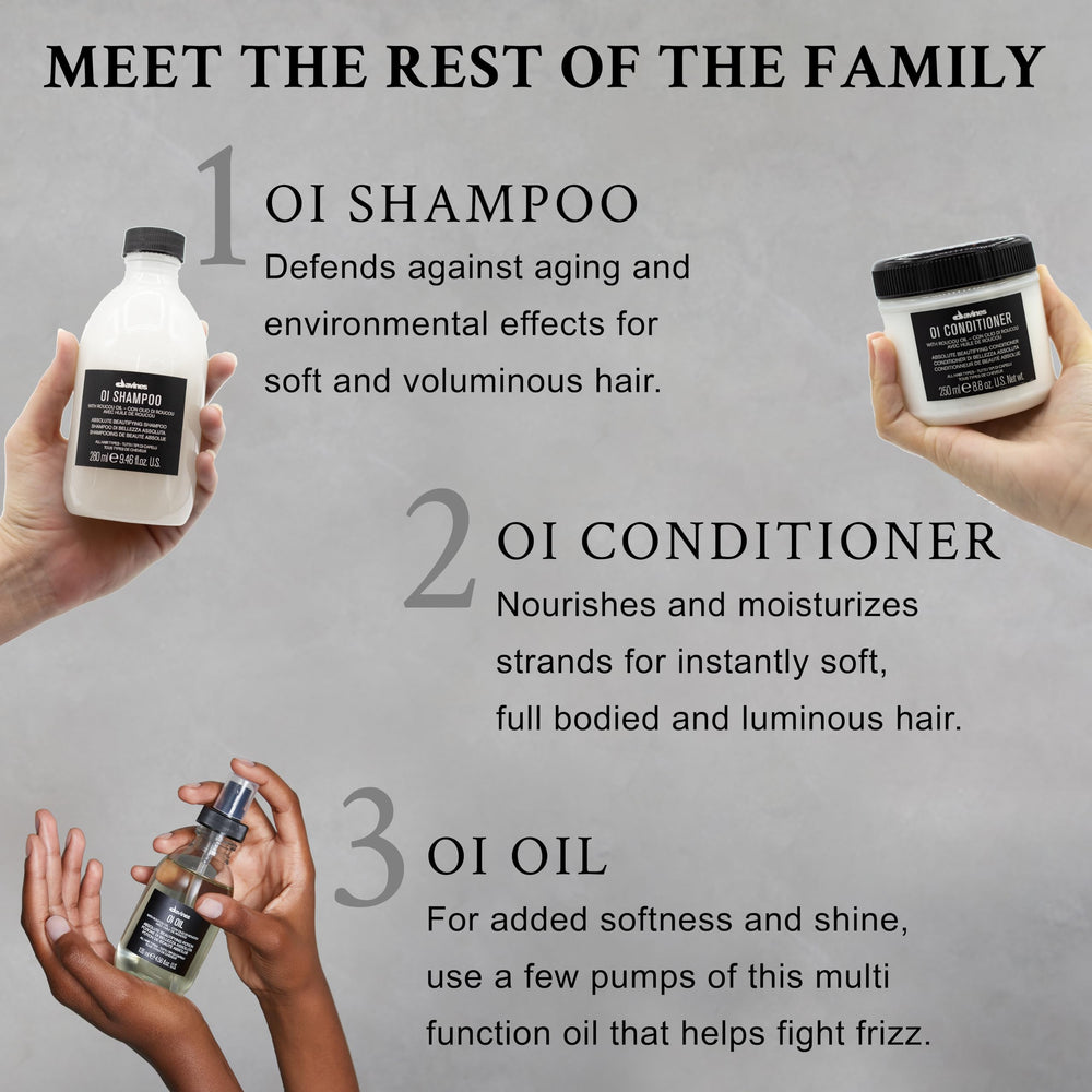 Davines OI Shampoo 9.47 fl oz next to a ruler for clear size reference