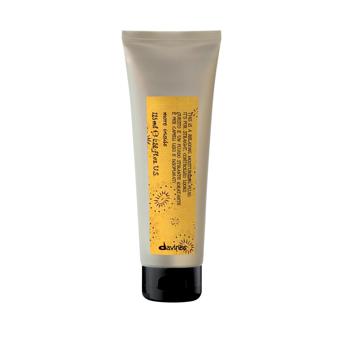 Davines bottle front view showing sleek design and moisturizing fluid benefit