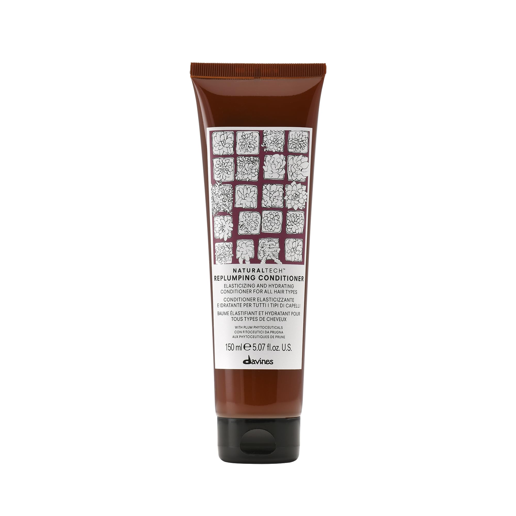 Davines replumping conditioner front packaging shows product and benefits