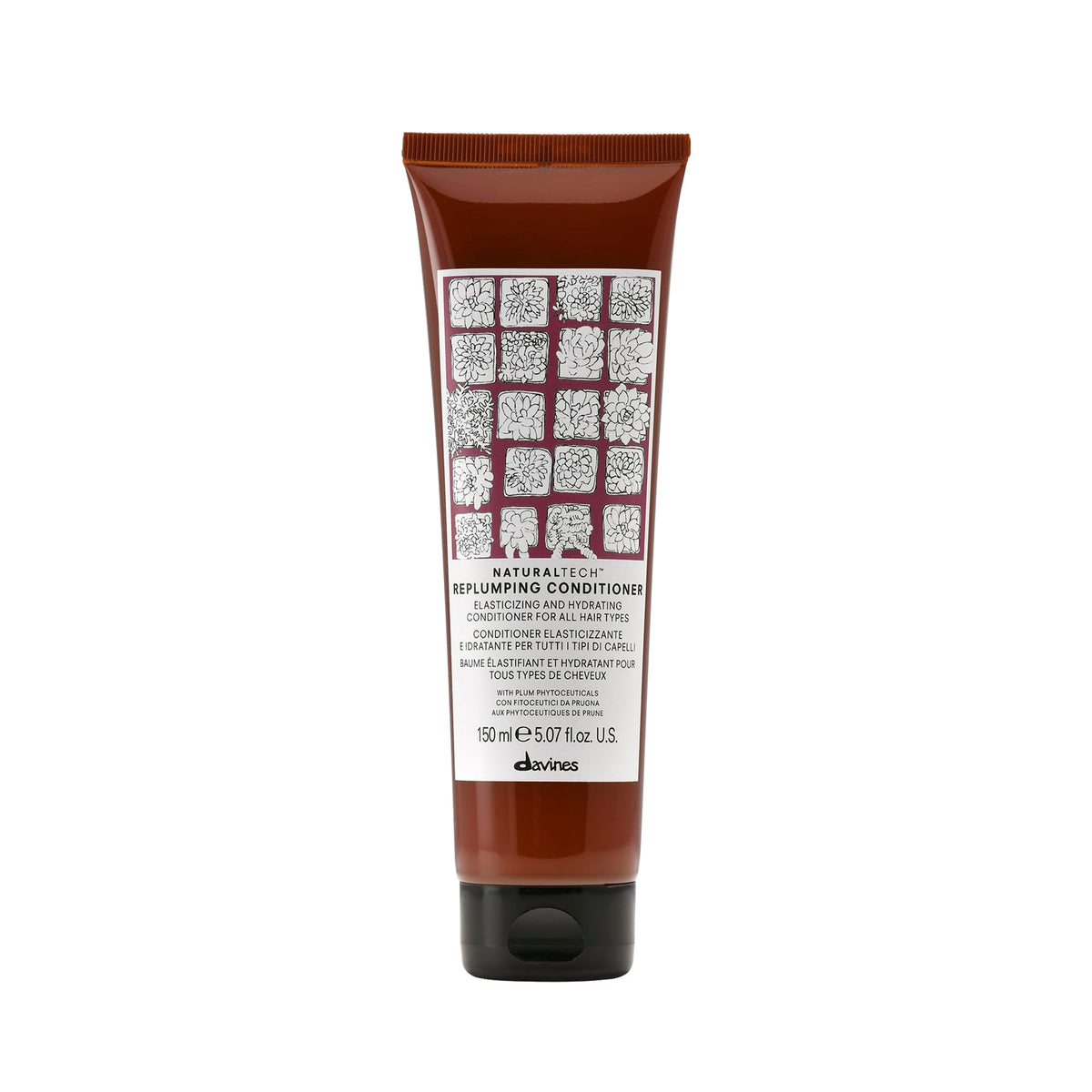 Davines replumping conditioner front packaging shows product and benefits