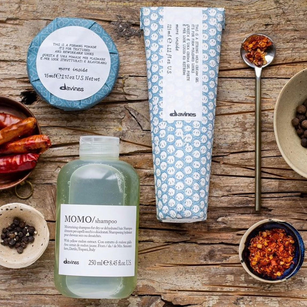 Davines side label close-up highlighting ingredients and quality sourcing benefit